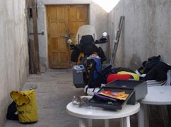 The BMW is temporarily garaged in Wilma´s walkway, awaiting our departure to Tupiza