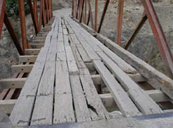A tough bridge on the road to Caraz.  The river was about 50´below.