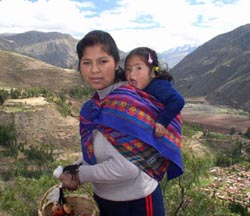 Inca girl and baby on the road to Ollantaytambo