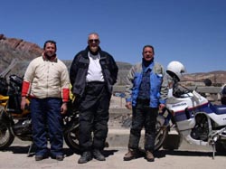 With my Argentinian biker friends, Roberto and Jorge, at the Atocha bridge.  The road's in the river, but at least there's a bridge.